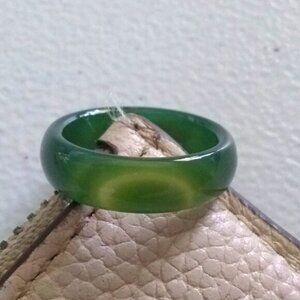 Green Banded Agate ~ Slim Stone Ring Band Size 7.5 ~ Friendship + Promise Rings